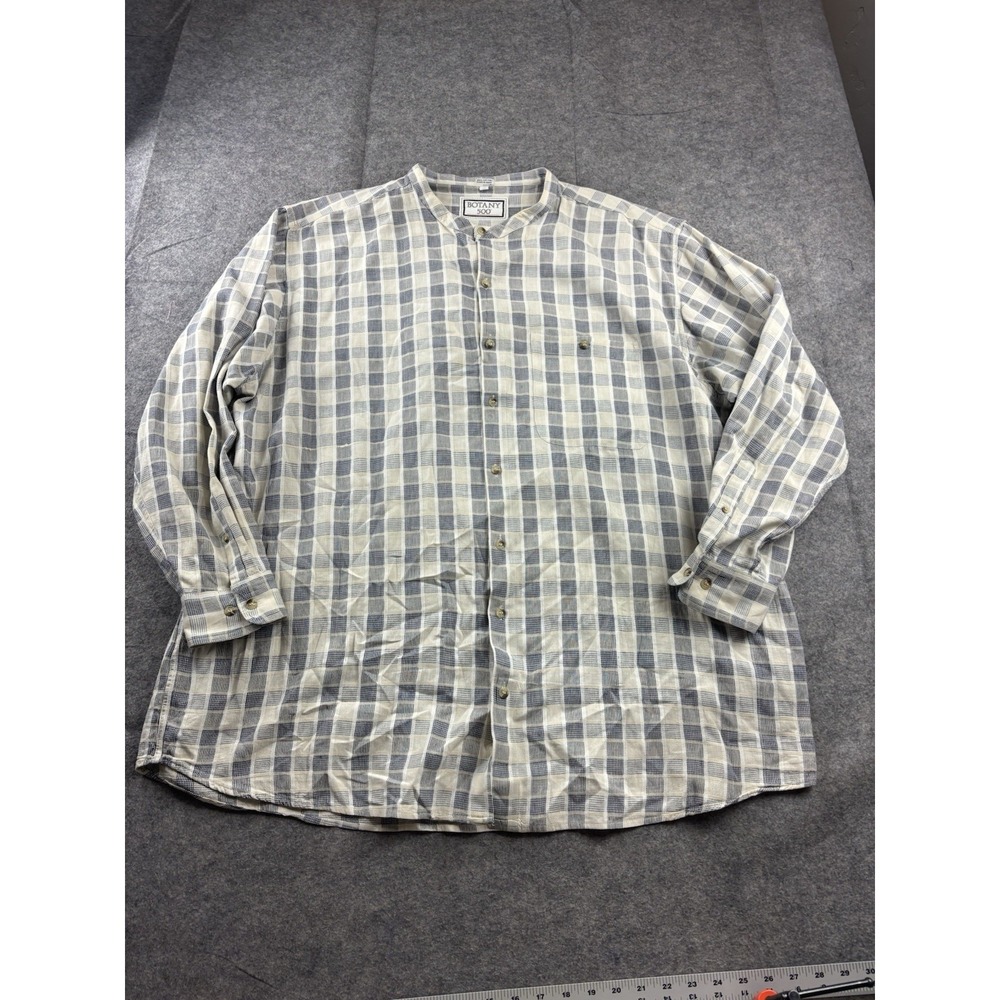 Botany 500 Womens 2X Collarless Shirt Button Down Long Sleeve Checked Plaid VTG